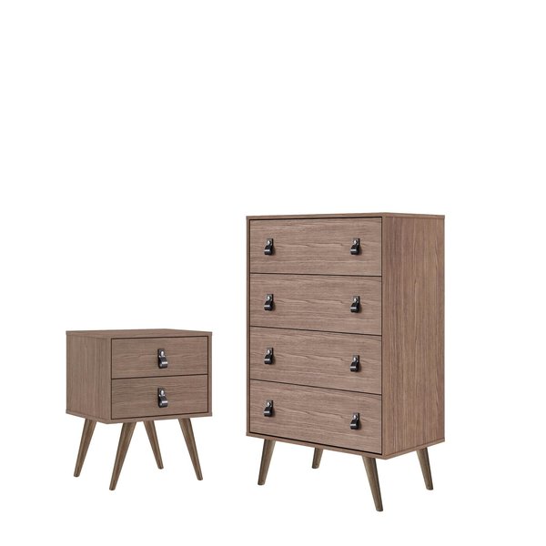 Manhattan Comfort Amber Tall Dresser and Nightstand Set in Nature 2-310GFX4